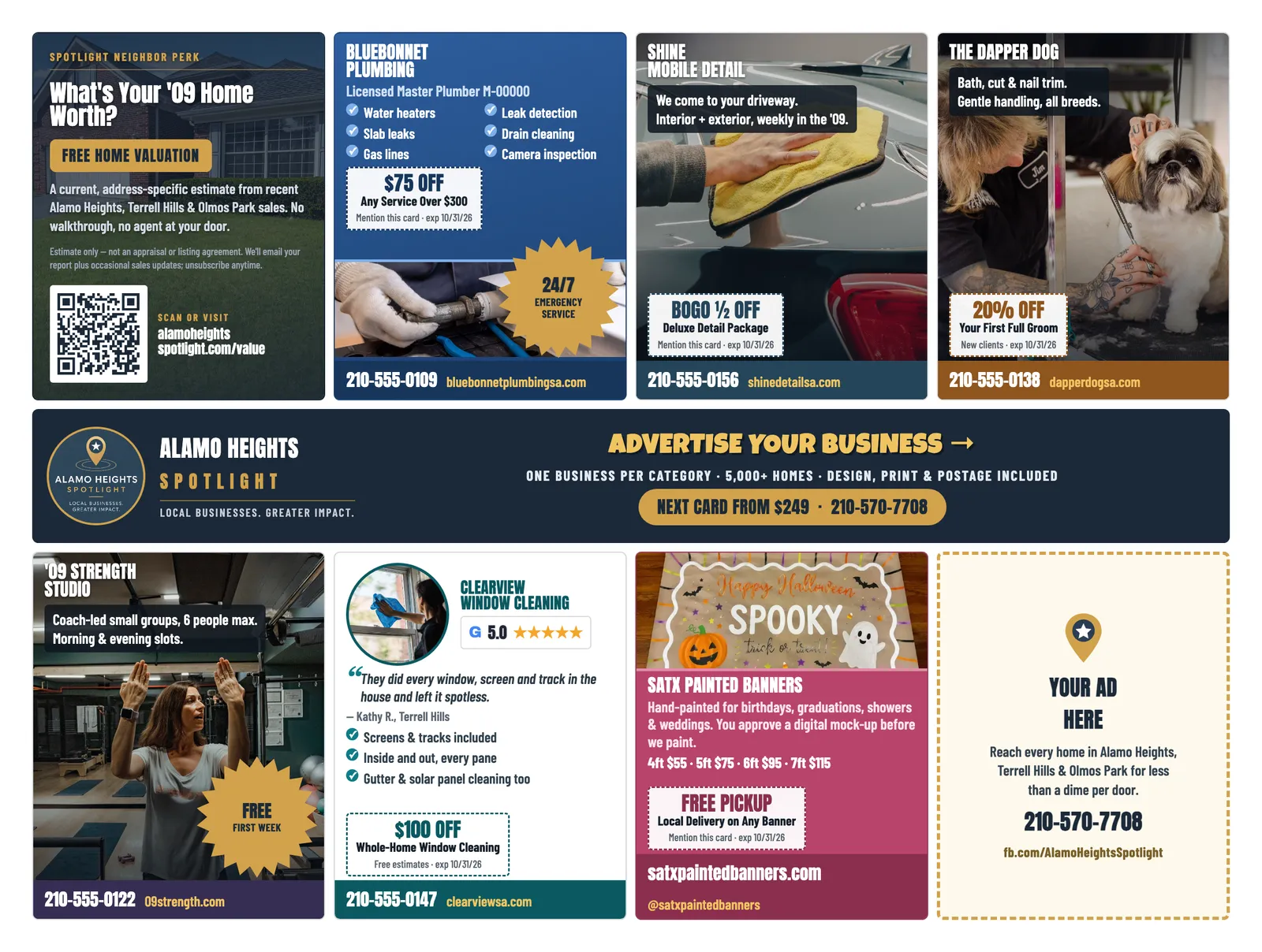 Back of sample Alamo Heights artwork — preview for Hollywood Park & Hill Country Village Spotlight
